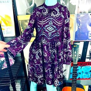💜 NWT BOHO BOUTIQUE FLORAL EGGPLANT PURPLE LAVENDER LACE FRONT DRESS MEDIUM